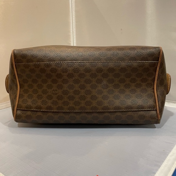 Used Celine Macadam Beige Brown Leather VTG Boston Satchel Bag Purse Authentic! - Picture 12 of 16